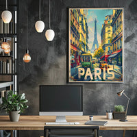 Vintage Parisian Street with Eiffel Tower Travel Poster