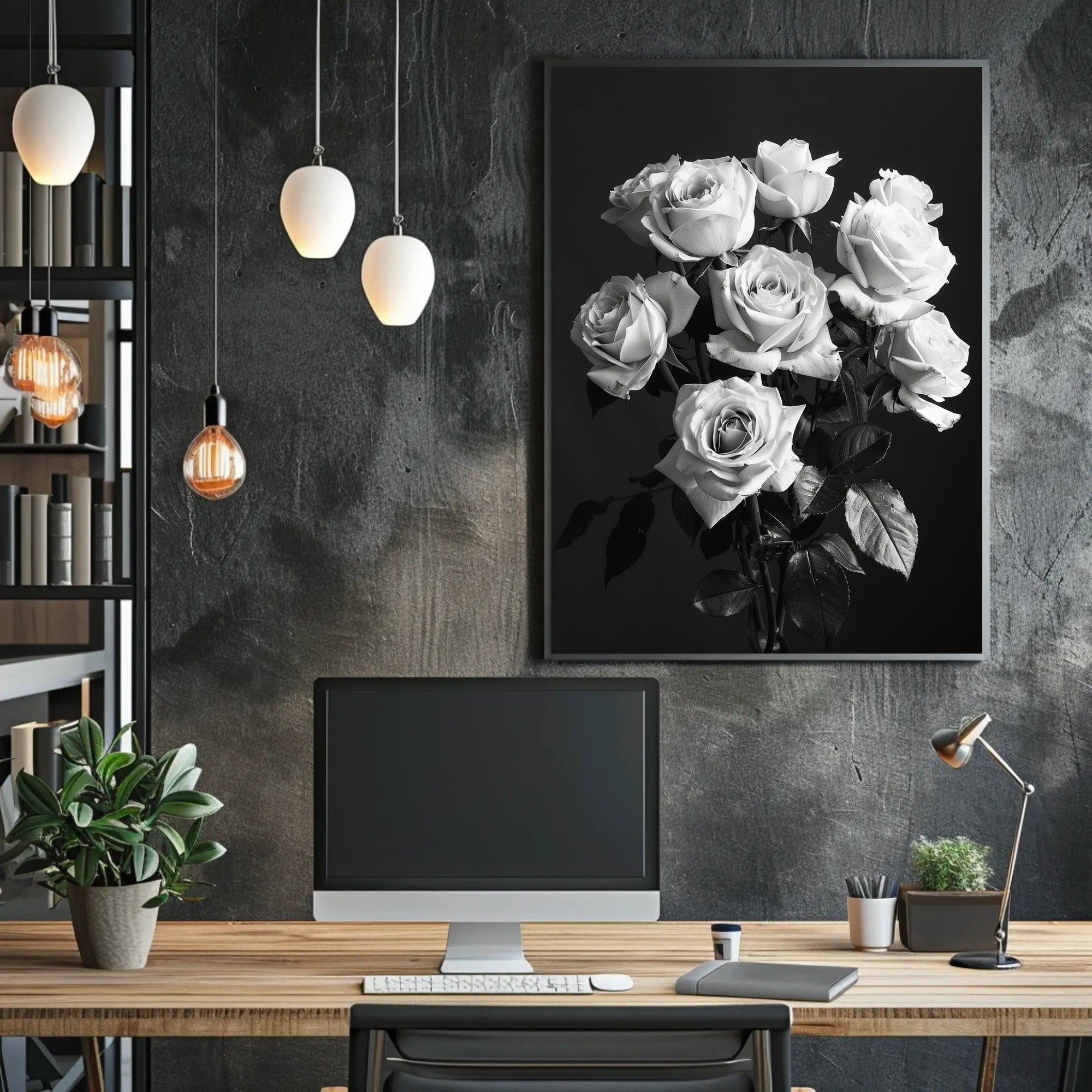 Striking Black-and-White Roses Photorealistic Art Poster PosterGoat