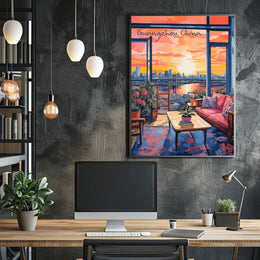 Guangzhou Sunset Cityscape with Cozy Interior Poster