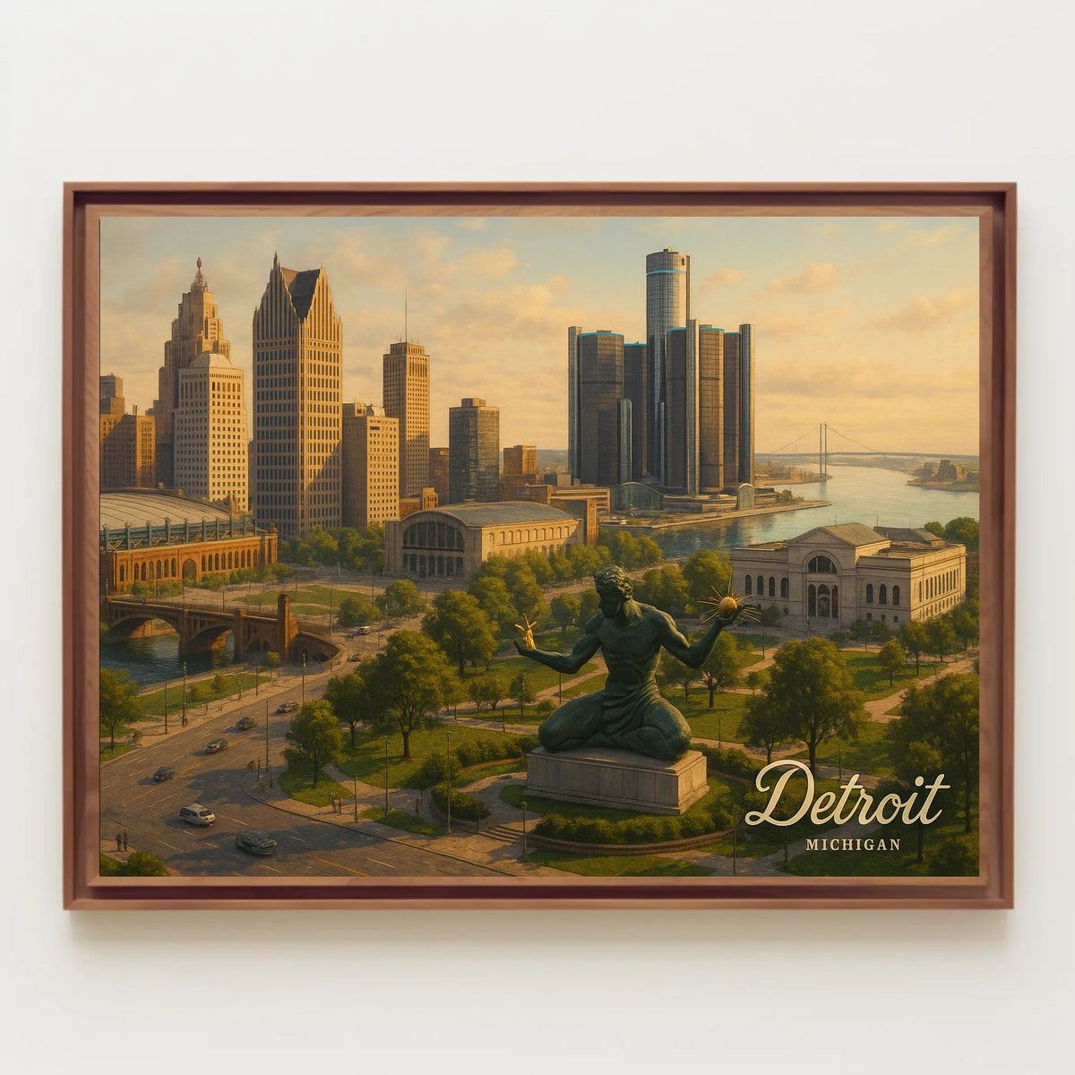 Detroit Skyline Michigan Urban Travel Photography Realism Heritage Iconic Cityscape Poster