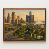 Detroit Skyline Michigan Urban Travel Photography Realism Heritage Iconic Cityscape Poster