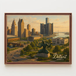 Detroit Skyline Michigan Urban Travel Photography Realism Heritage Iconic Cityscape Poster