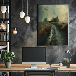 Solitary Stone House in Moody Photorealistic Artistic Poster PosterGoat