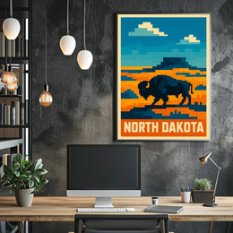 North Dakota Pixel Art Landscape Poster