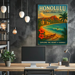 Honolulu Paradise Vintage Poster Tropical Adventure Art