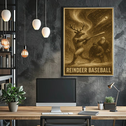 REINDEER BASEBALL: Whimsical Fantasy or Mythology Poster