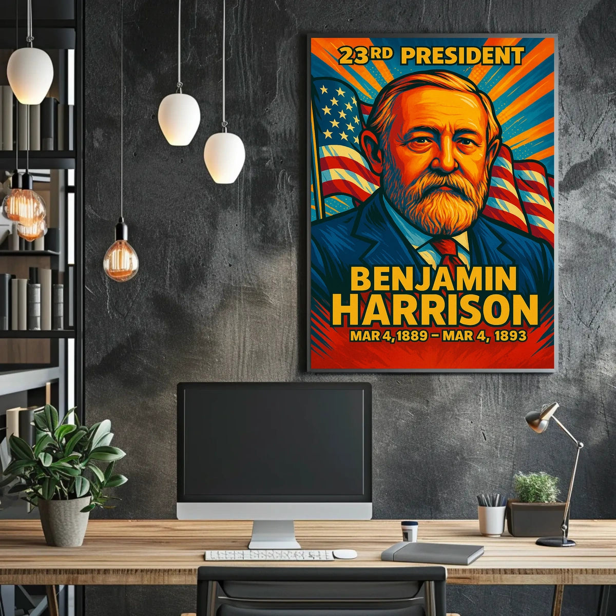 Benjamin Harrison 23rd President of the United States Colorful Comic Book Style Poster