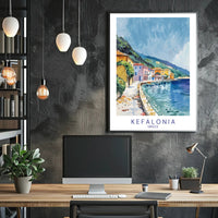 Kefalonia Coastal Charm in Watercolor Travel Poster PosterGoat