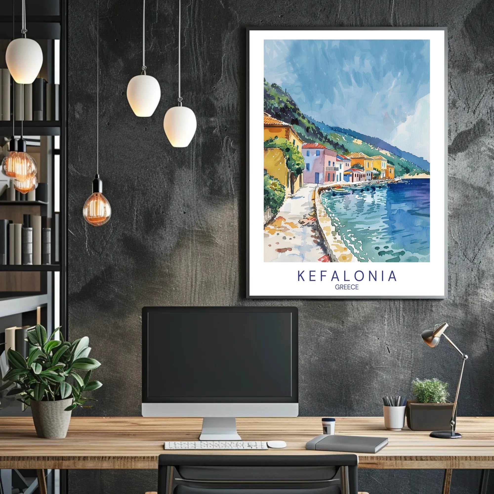 Kefalonia Coastal Charm in Watercolor Travel Poster PosterGoat