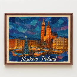 Krakow, Poland Festive Night Market Poster