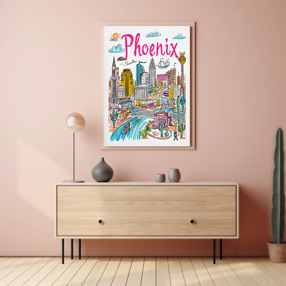 Phoenix Arizona Desert Urban Scene Travel Poster