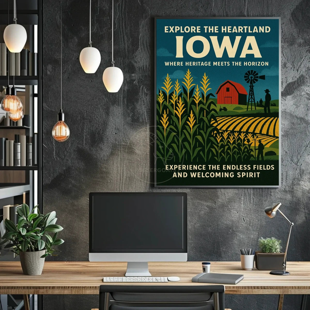 Idyllic Iowa Fields Vintage Travel Poster