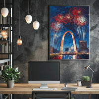 Gateway Arch St Louis Fireworks Night Cityscape Poster