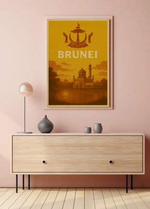 Brunei's Architectural Elegance in Vintage Travel Poster