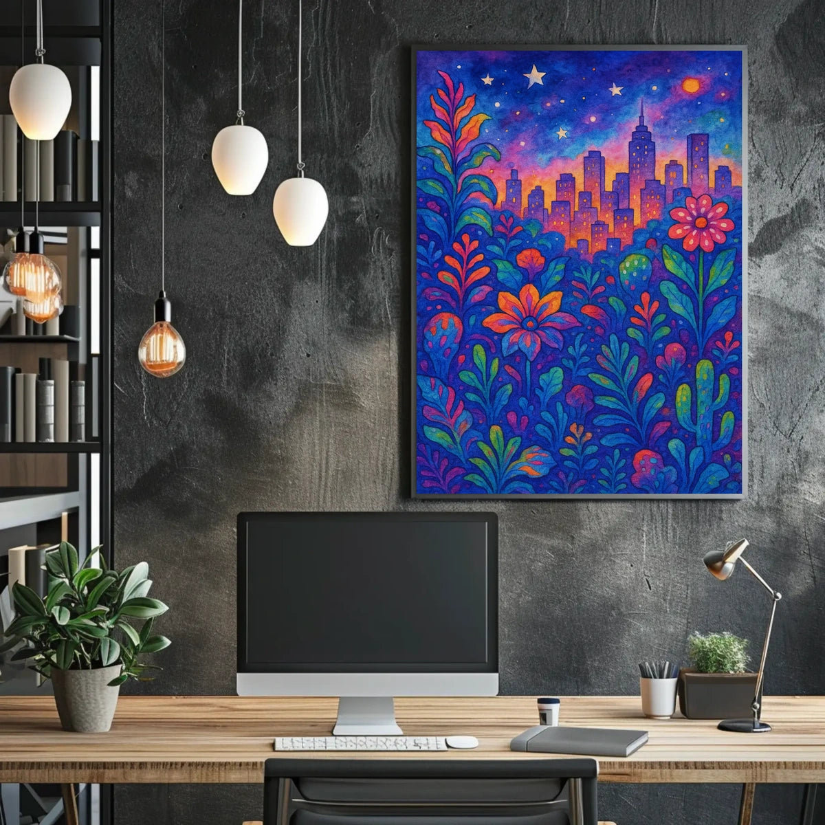 Colorful Cityscape Night Sky: Urban or Cityscape Poster