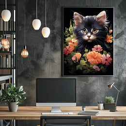 Charming Kitten and Floral Fantasy Art Poster