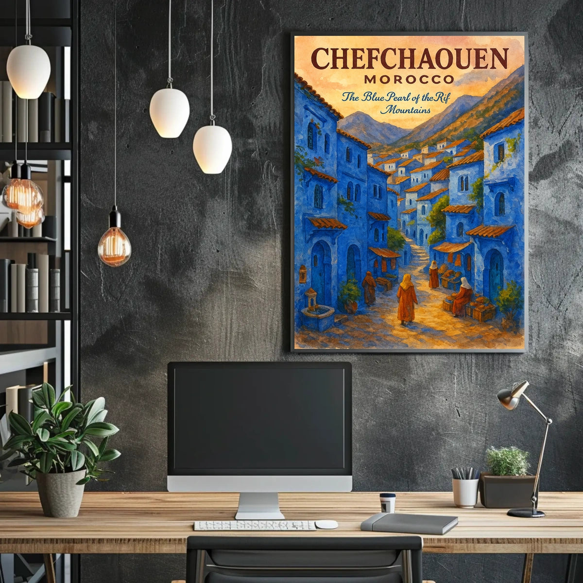 Chefchaouen Watercolor Poster: Blue Pearl Serenity
