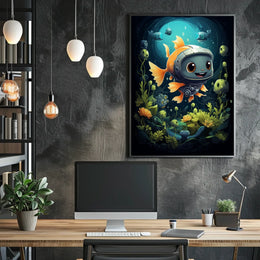 Goldfish in Futuristic Robotic Helmet Poster