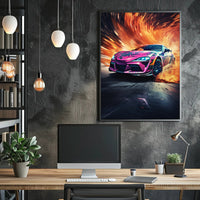 Modern Sports Travel Poster Featuring Dynamic Vehicles