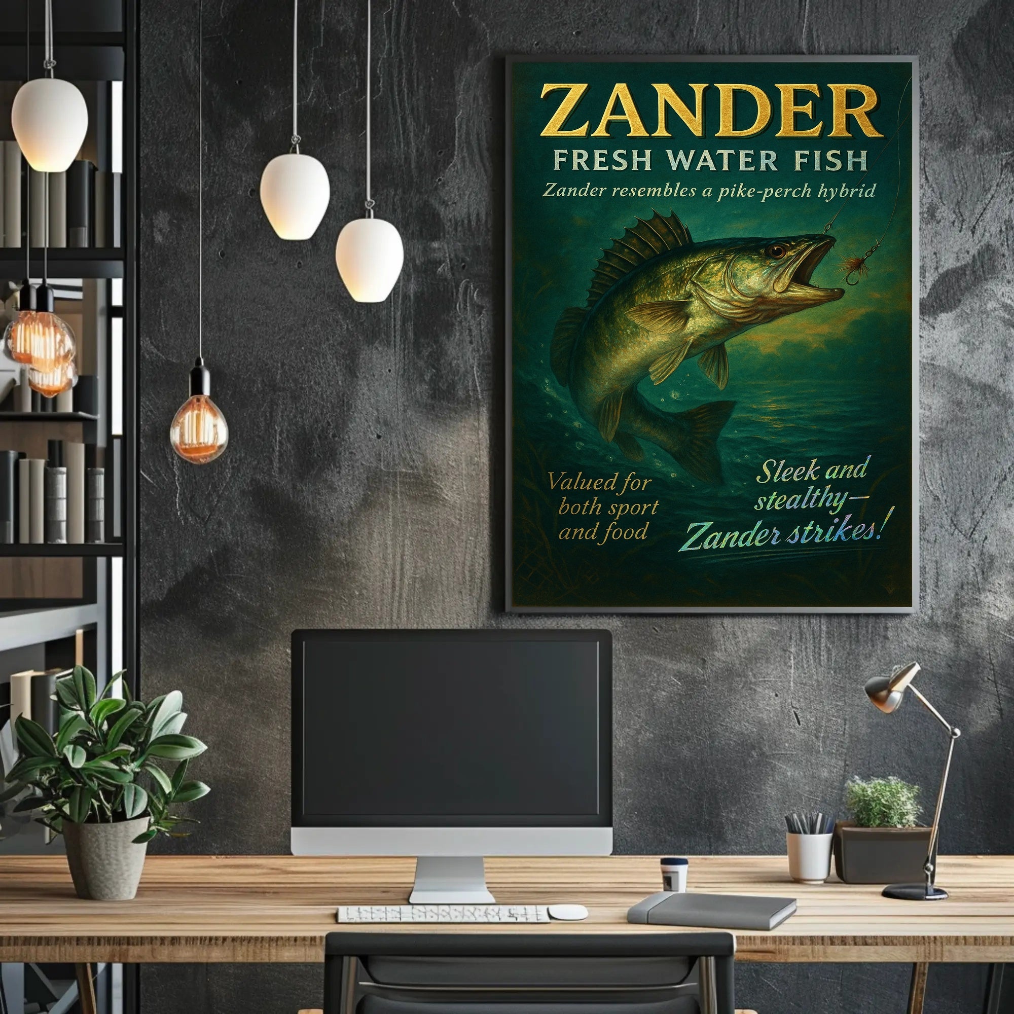 Zander Freshwater Fish Poster Vintage Fishing Print