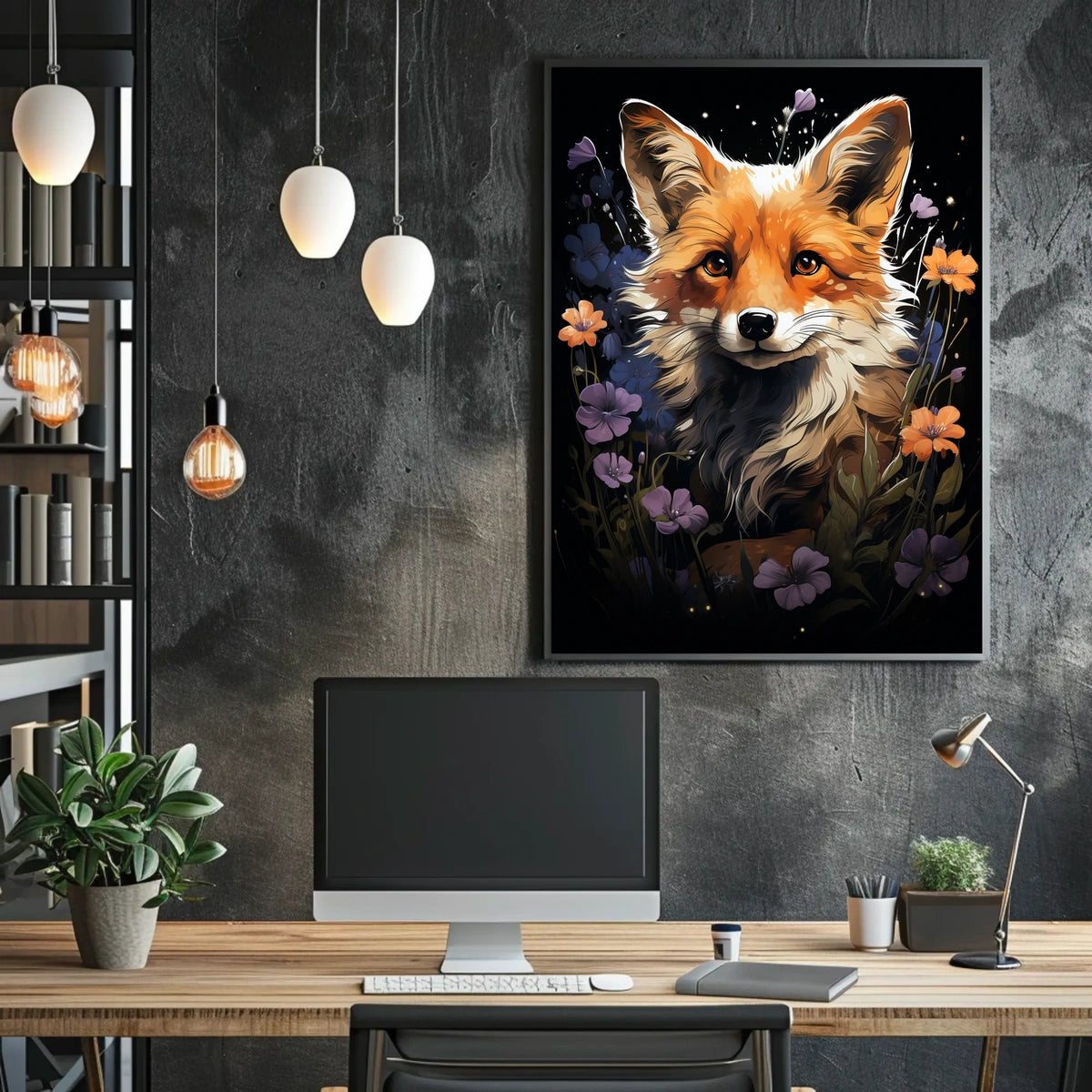 Enchanted Fox and Floral Night Art Poster