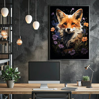 Enchanted Fox and Floral Night Art Poster