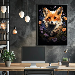 Enchanted Fox and Floral Night Art Poster