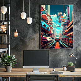 Futuristic Cityscape with High-Speed Train Poster