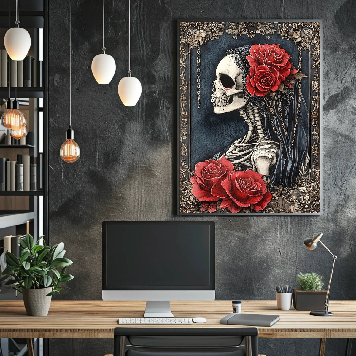 Skeleton with Roses Day of the Dead Heritage Poster