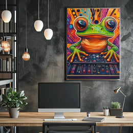 Whimsical Frog DJ Art Print: Abstract, Artistic, or Pop Culture Poster