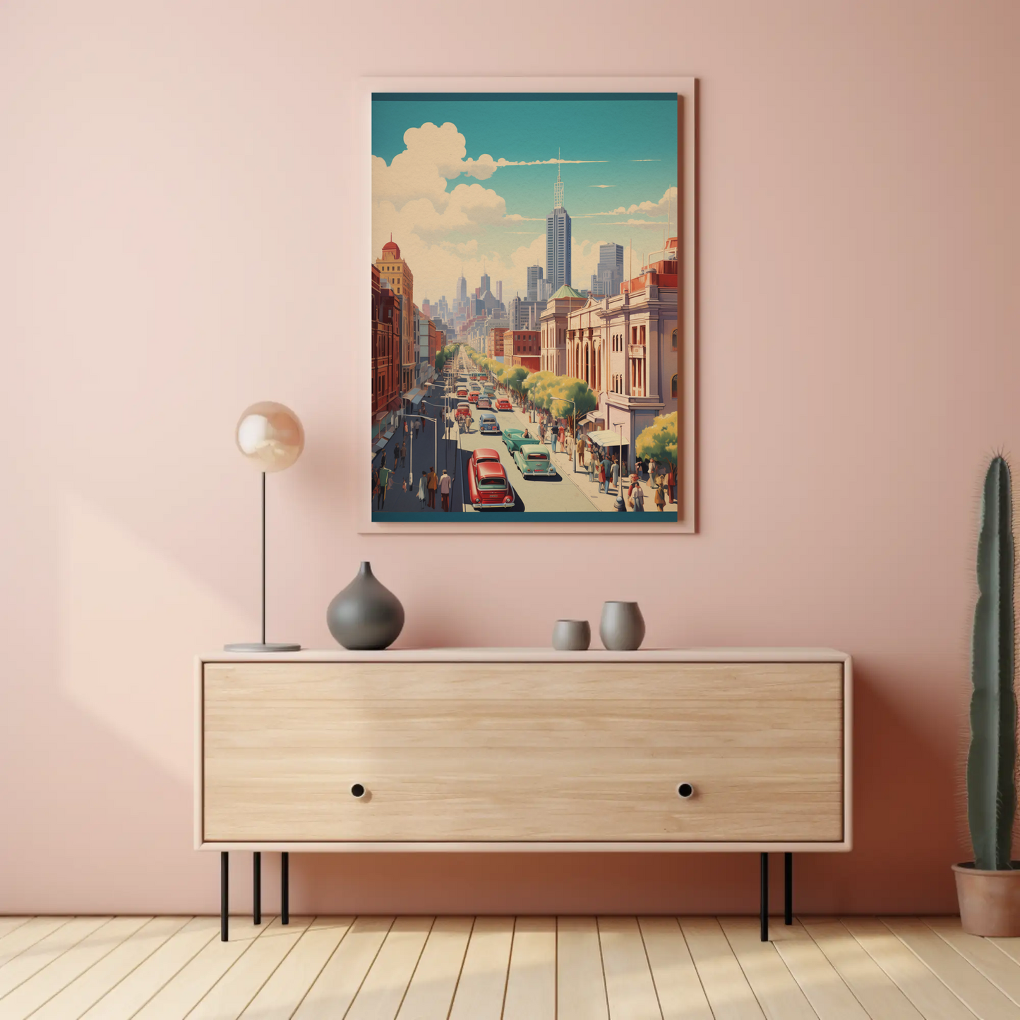Melbourne Cityscape Vintage Skyline Street Travel Poster
