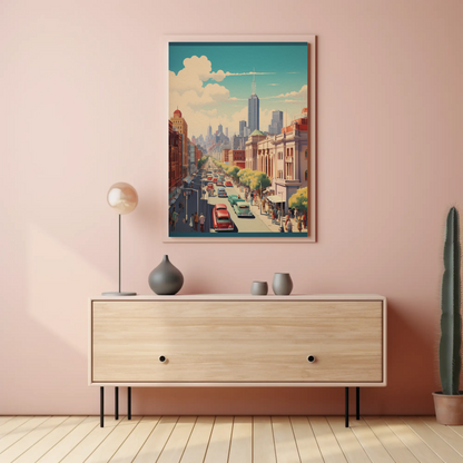 Melbourne Cityscape Vintage Skyline Street Travel Poster