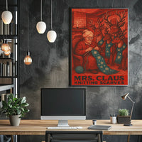 Mrs. Claus Knitting Scarves Poster