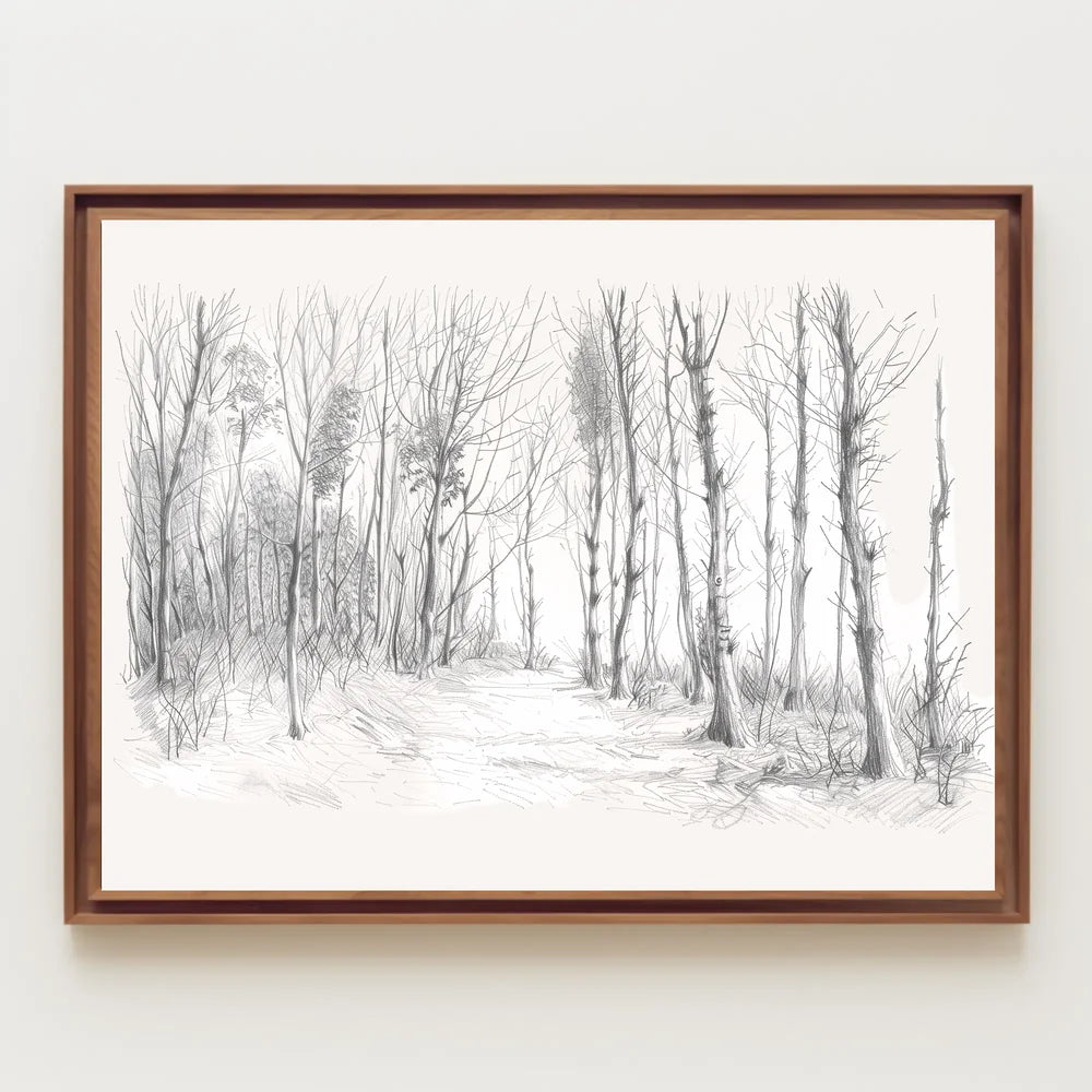 Serene Winter Forest Pencil Sketch Art Poster