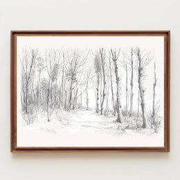 Serene Winter Forest Pencil Sketch Art Poster