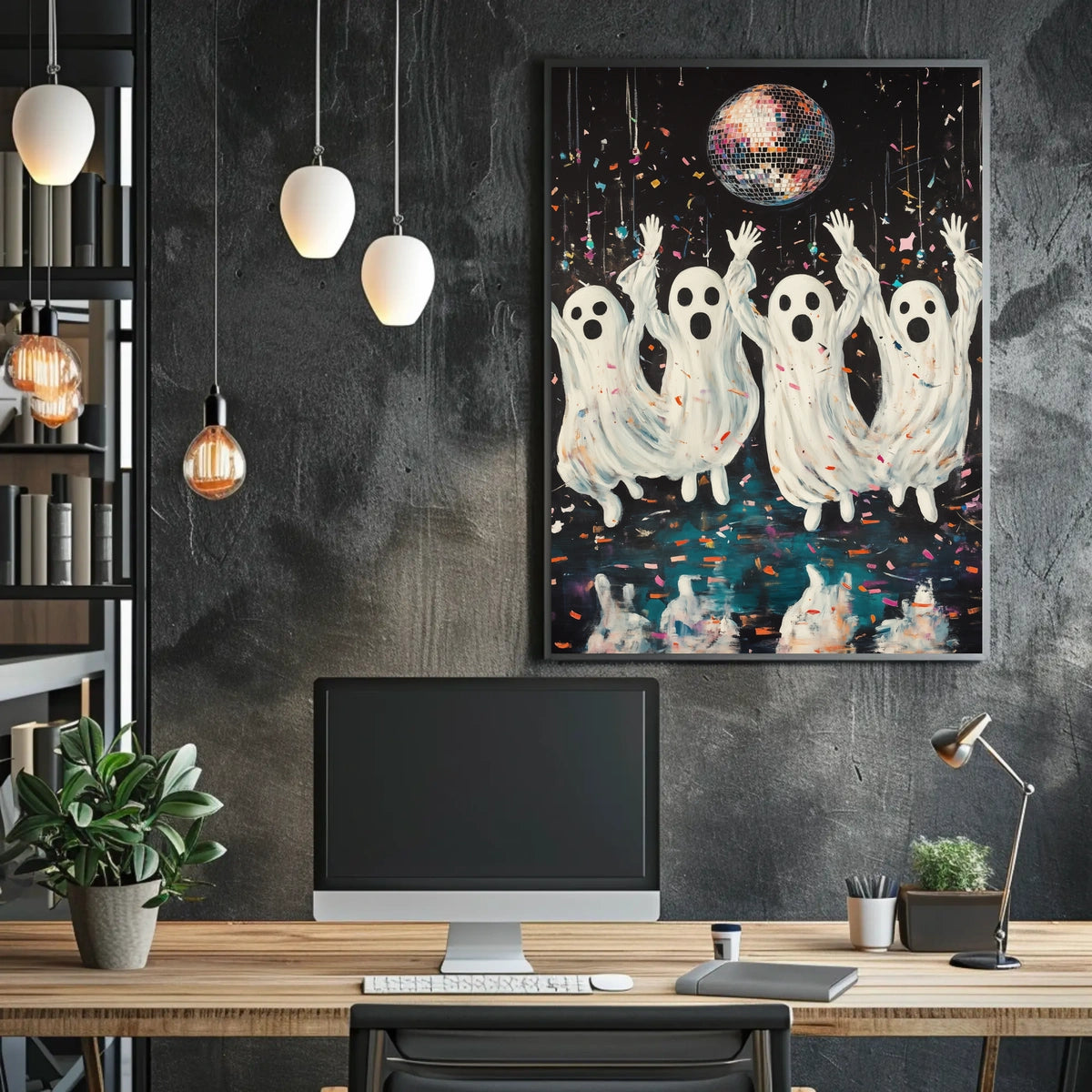 Dancing Ghosts Cartoon Disco Festive Poster