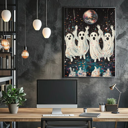 Dancing Ghosts Cartoon Disco Festive Poster