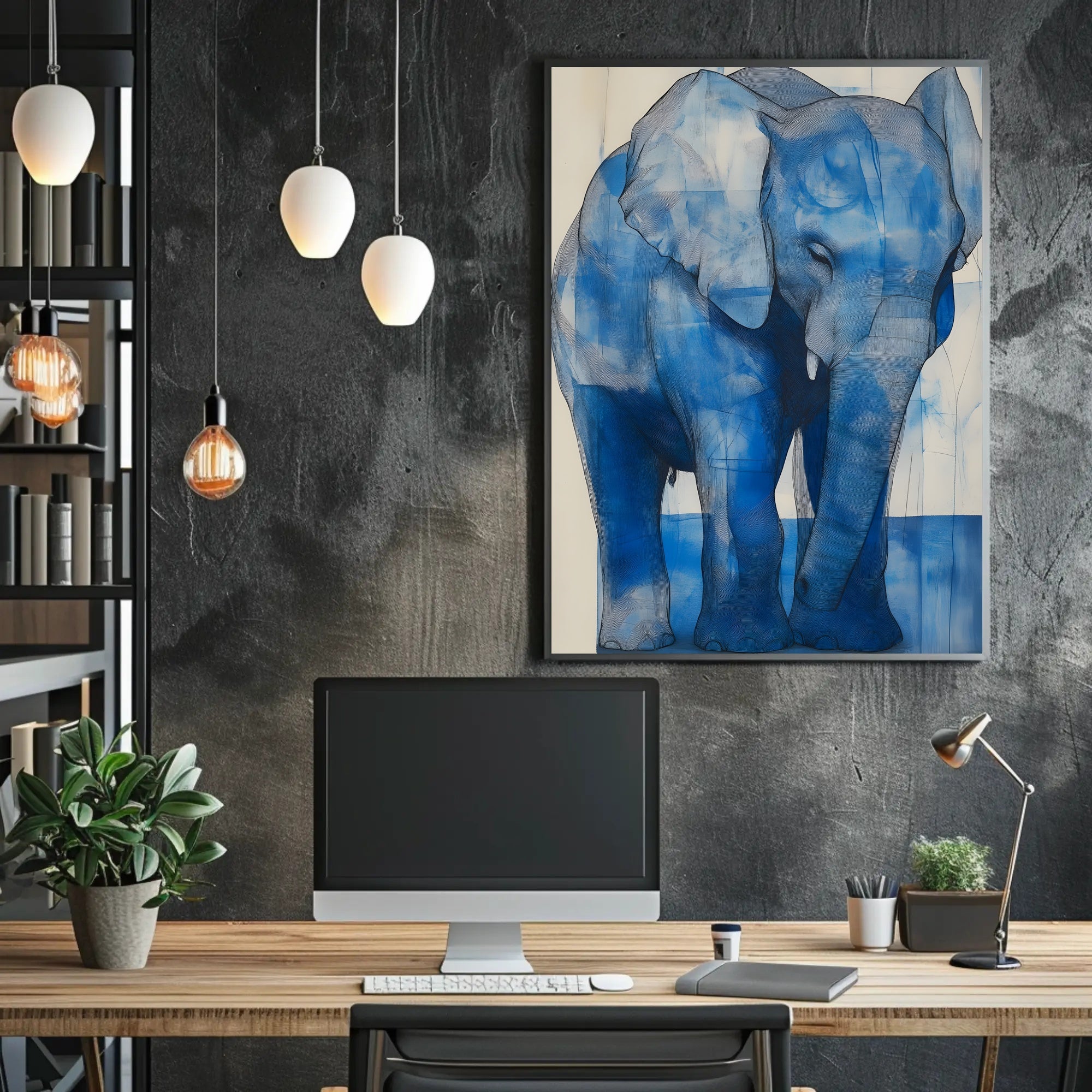 Blue Elephant Modern Poster Wall Art Print