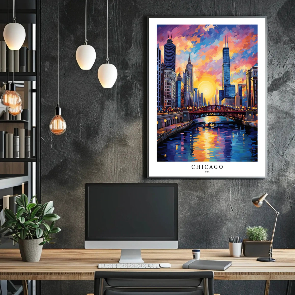 Chicago Skyline At Sunset Poster