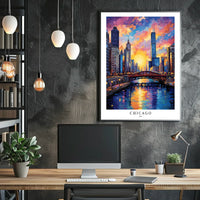 Chicago Skyline At Sunset Poster