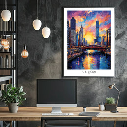 Chicago Skyline At Sunset Poster