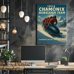 1924 Chamonix Bobsleigh Team Vintage Sports Poster