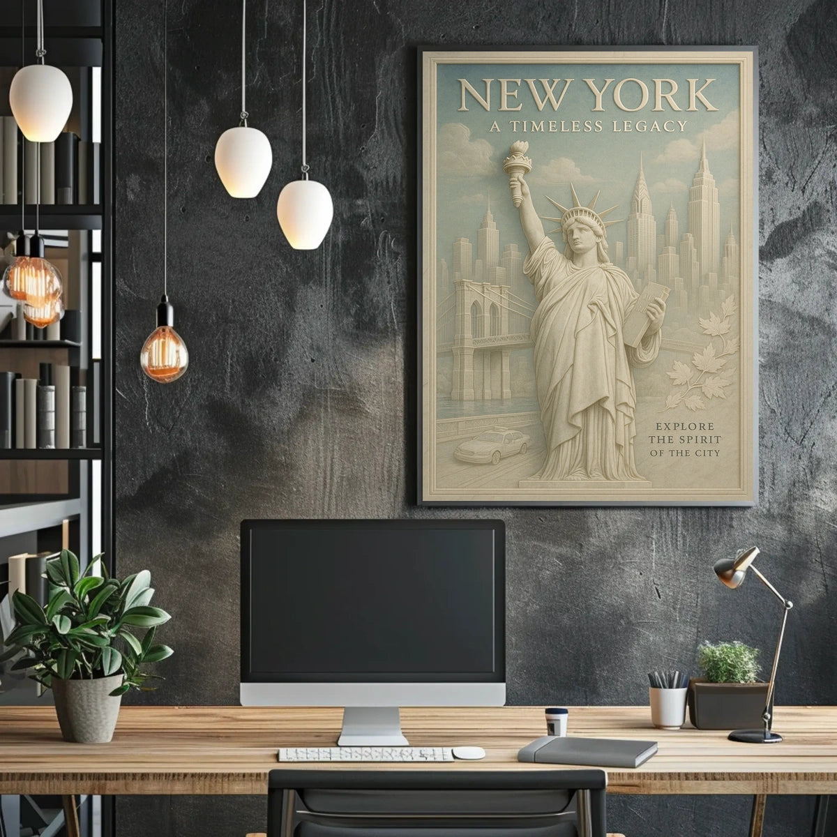 New York Cityscape Grand Skyline Poster Vintage Wall Art