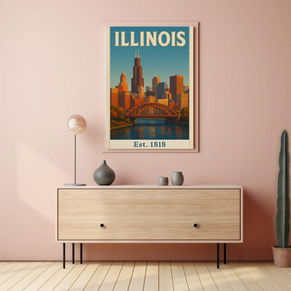 Vintage Inspired Illinois Landmarks and Culture Travel Poster