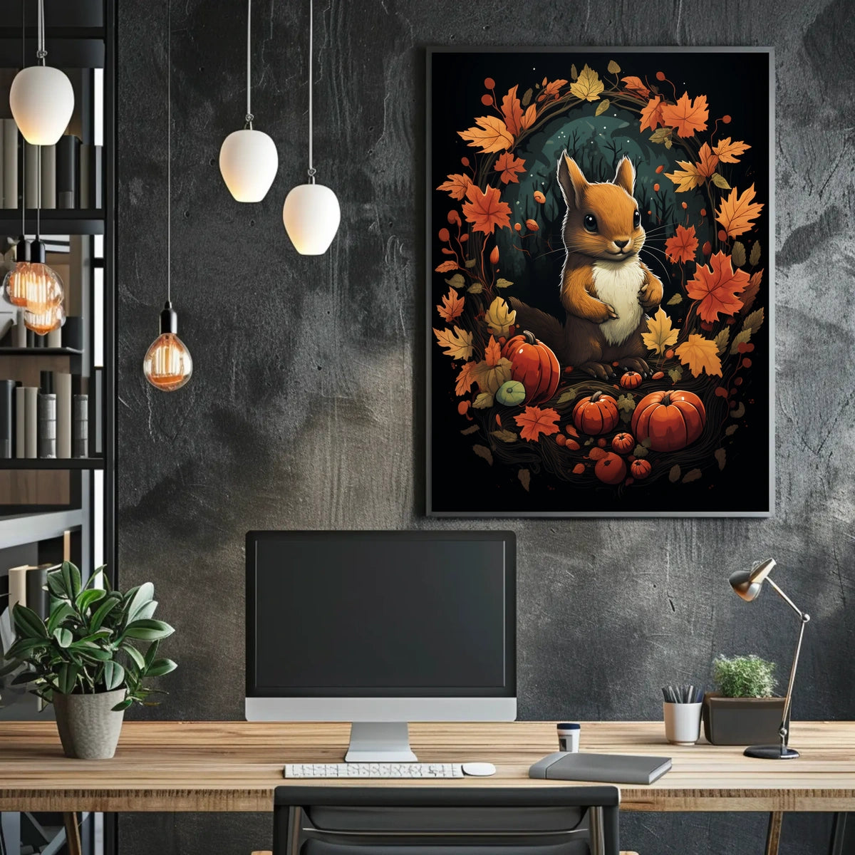 Autumn Squirrel Harvest Festive Wall Art Poster