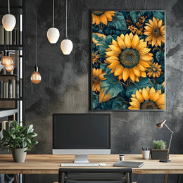 Vibrant Sunflower Botanical Art Print - Abstract or Artistic Poster