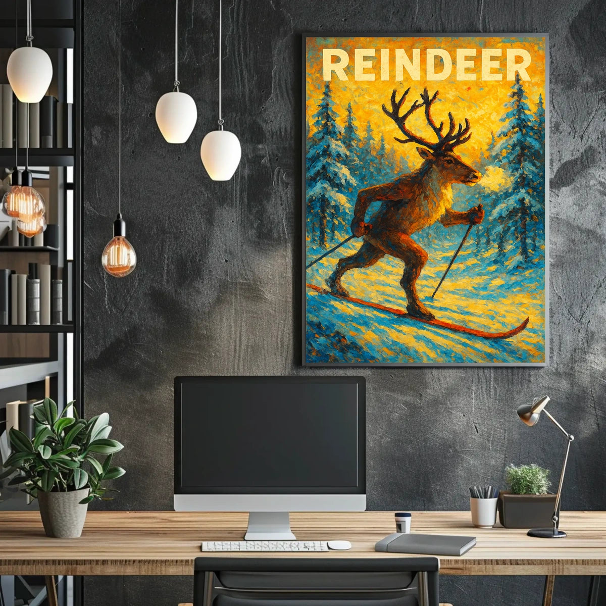 Reindeer On Skis Poster