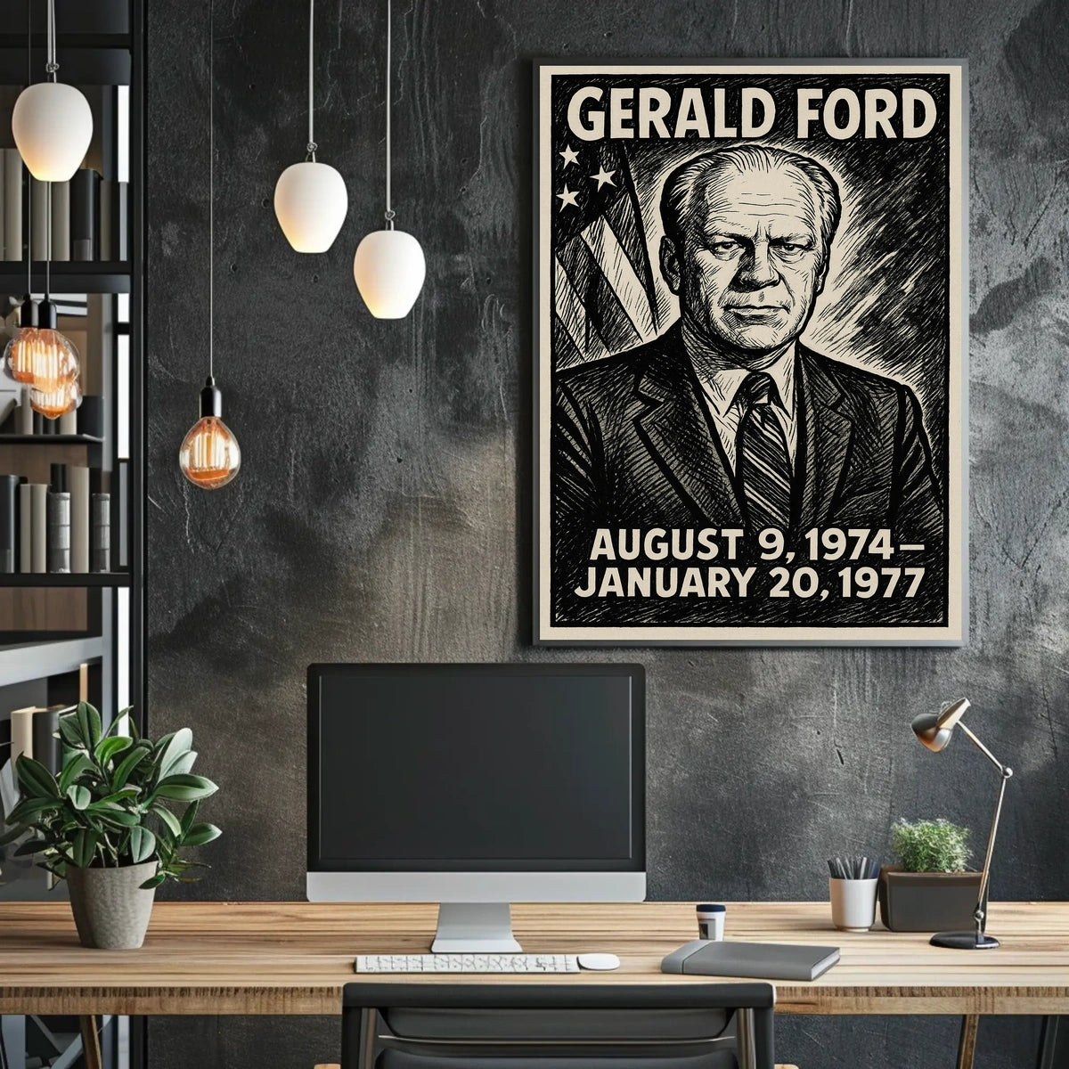 Gerald Ford 38th President of the United States B & W Comic Sketch Poster