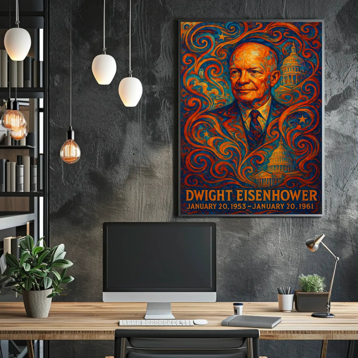 Dwight Eisenhower WWII Era Art Deco Patriotic Poster