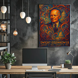 Dwight Eisenhower WWII Era Art Deco Patriotic Poster